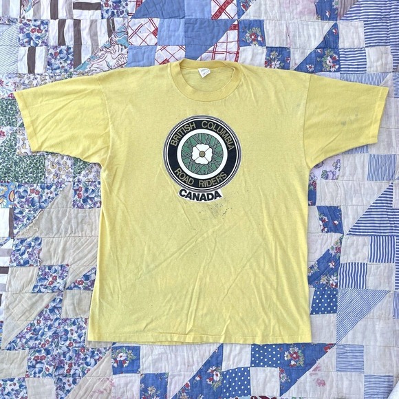 Vintage 70s Mayo Spruce British Columbia Road Riders Canada Biker Wheel Tee XL - Picture 1 of 12